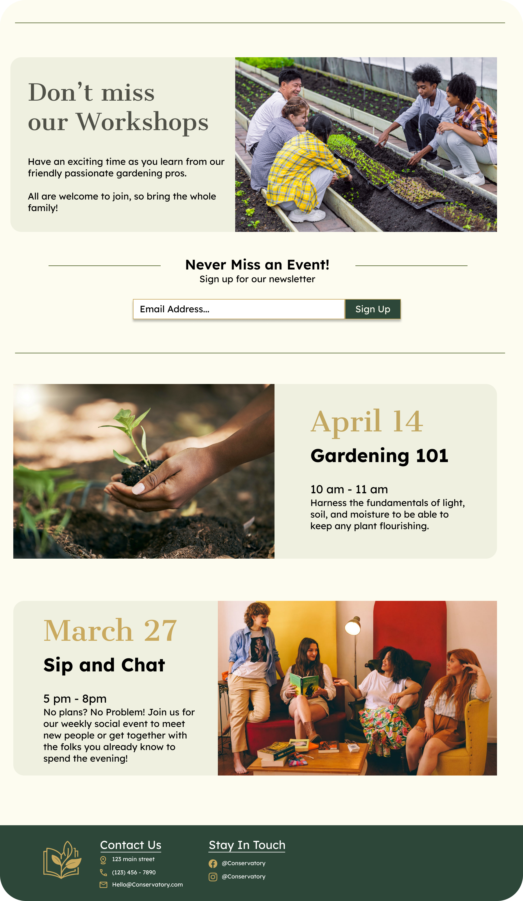 Conservatory website secondary page design